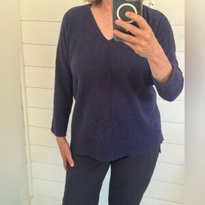 Eileen Fisher  Marked XXS more S-M Linen Cotton Slub V-Neck Tunic Sweater